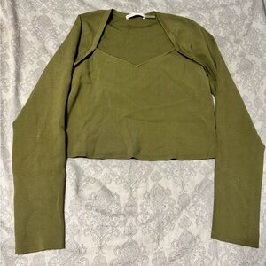 Alice + Olivia Crop Top Women’s Size Large Gita Queen Anne Olive Green Sweater